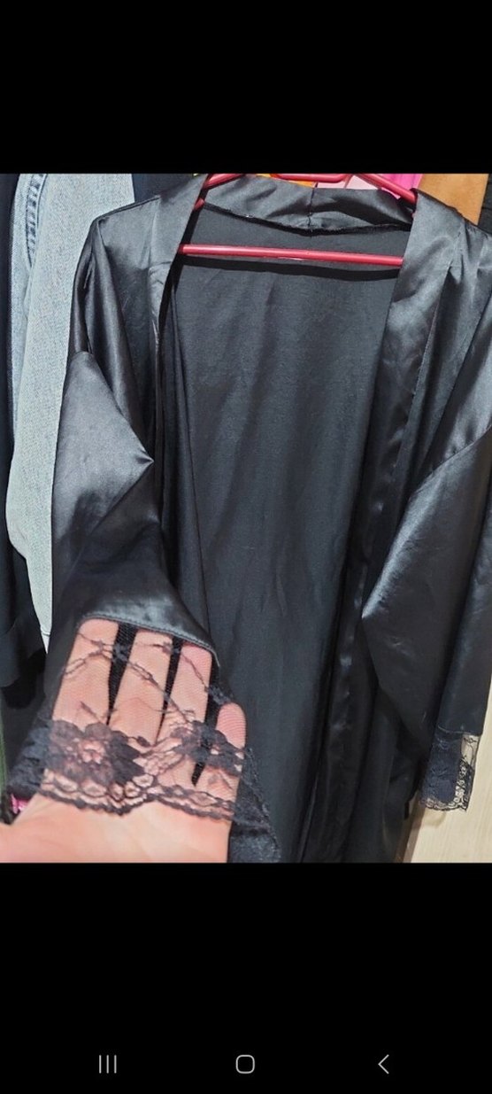 Siyah Uzun Kollu Midi Gotik Kadın Sabahlık - Görsel 4