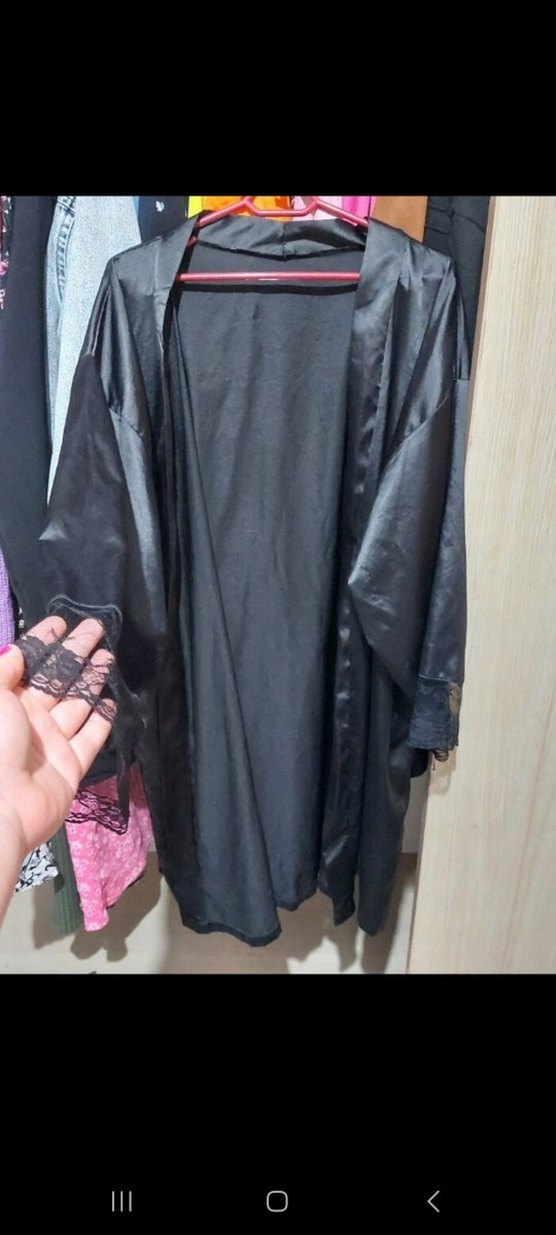 Siyah Uzun Kollu Midi Gotik Kadın Sabahlık - Görsel 3