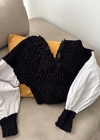 Piliseli Siyah Keten Mini Bluz - Görsel 2