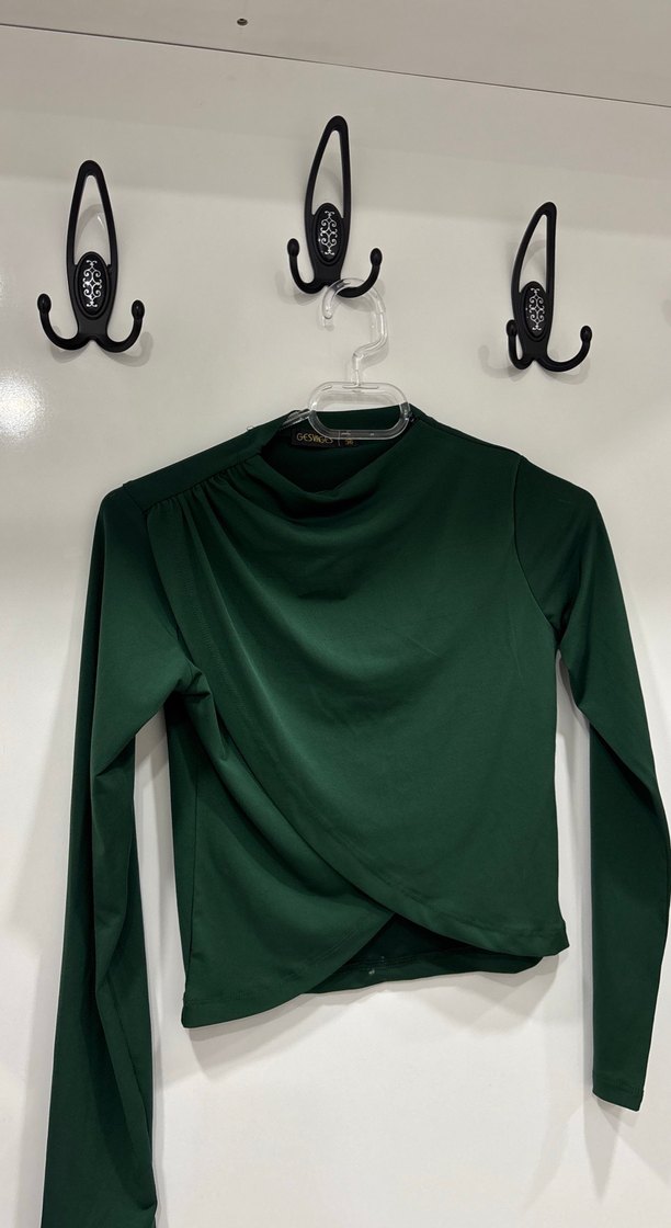 Drapeli Uzun Kollu Yeşil Bluz - Görsel 2