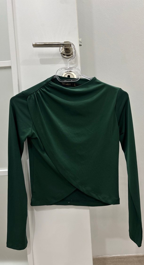 Drapeli Uzun Kollu Yeşil Bluz - Görsel 3