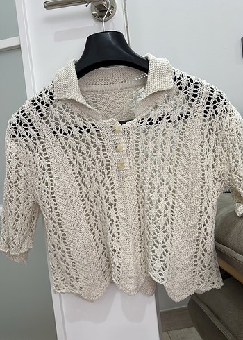 Bohem Gri Kısa Örgü Kadın Hırka - Görsel 4