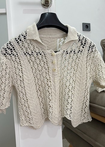 Bohem Gri Kısa Örgü Kadın Hırka - Görsel 2