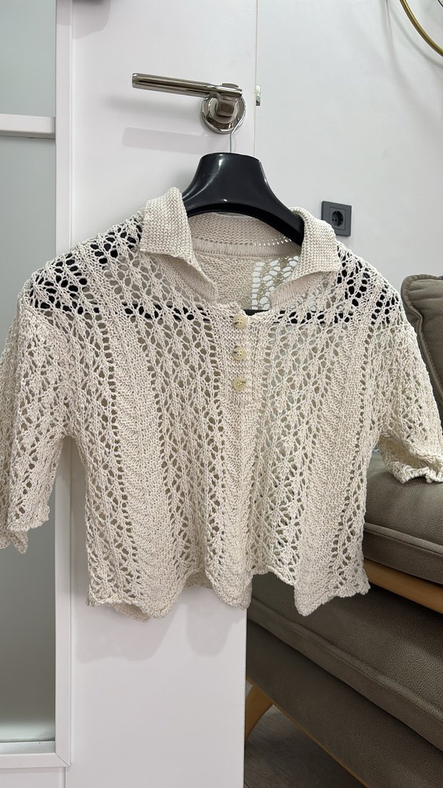 Bohem Gri Kısa Örgü Kadın Hırka - Görsel 3