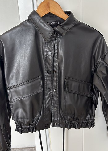 Düğmeli Siyah Deri Kadın Ceket - Görsel 4