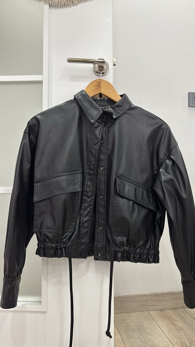 Düğmeli Siyah Deri Kadın Ceket - Görsel 2