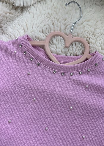 İnci İşlemeli Düğmeli Pembe Triko Kazak - Görsel 3
