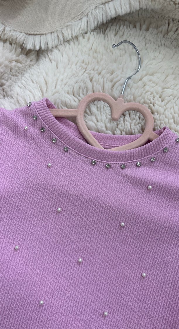 İnci İşlemeli Düğmeli Pembe Triko Kazak - Görsel 3