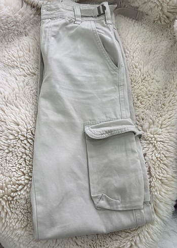 Bej Kemerli Rahat Kesim Keten Kadın Pantolon - Görsel 3