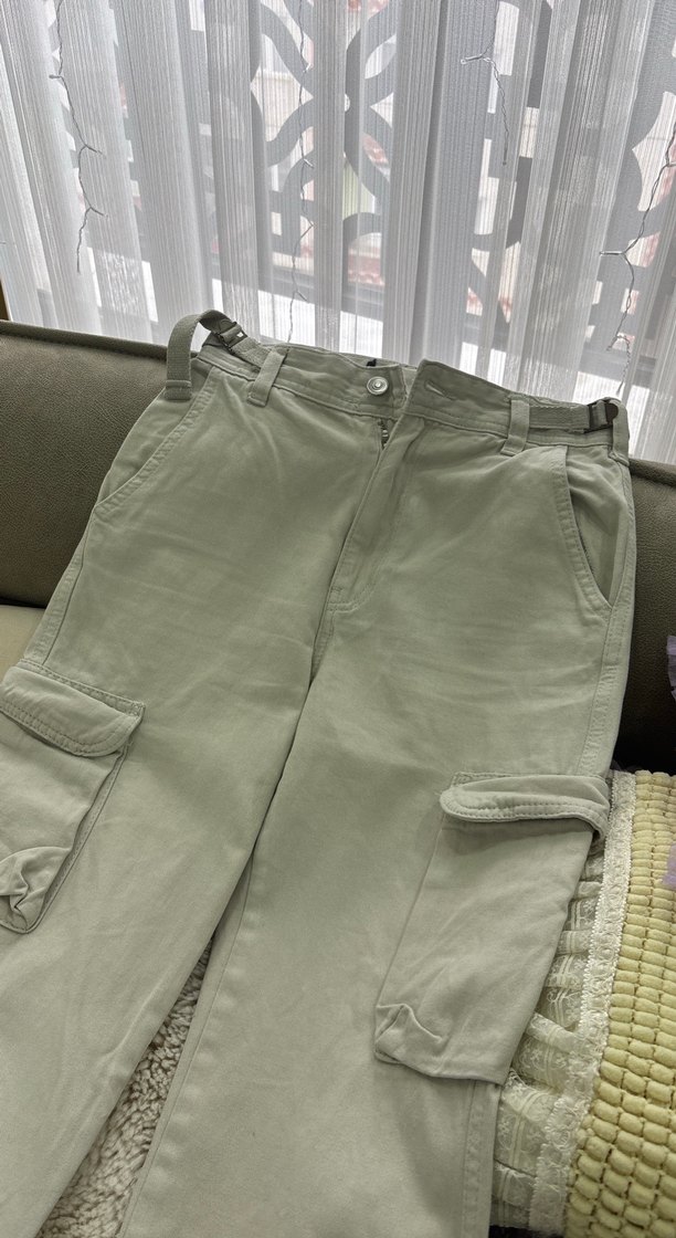 Bej Kemerli Rahat Kesim Keten Kadın Pantolon - Görsel 2