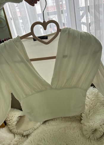 Beyaz V Yakalı Kısa Kollu Mini Bluz - Görsel 2