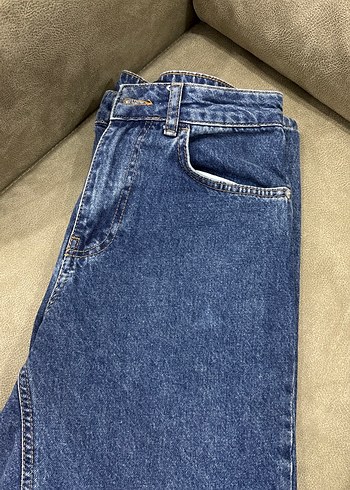 Mavi Düğmeli Rahat Kesim Midi Kadın Kot Pantolon - Görsel 3