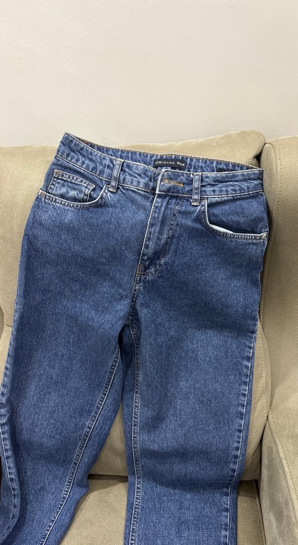 Mavi Düğmeli Rahat Kesim Midi Kadın Kot Pantolon - Görsel 2