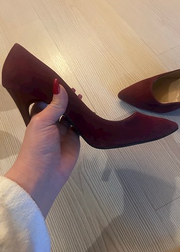 Bordo Süet Stiletto Topuklu Kadın Ayakkabı - Görsel 4