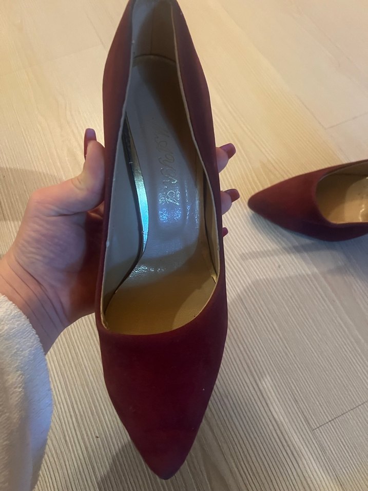 Bordo Süet Stiletto Topuklu Kadın Ayakkabı - Görsel 5