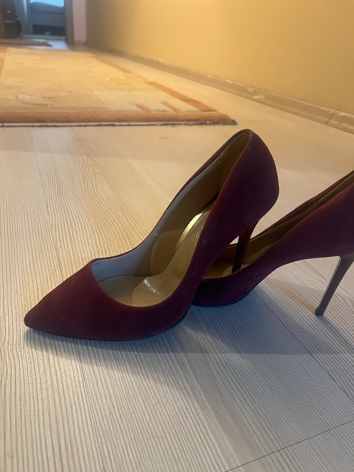 Bordo Süet Stiletto Topuklu Kadın Ayakkabı - Görsel 2