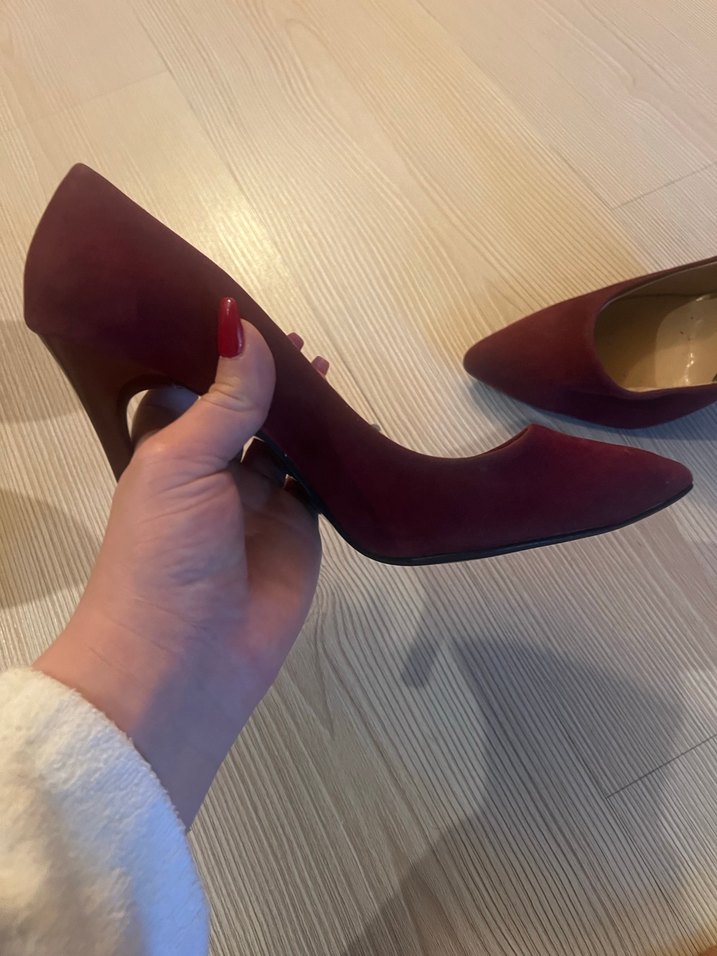 Bordo Süet Stiletto Topuklu Kadın Ayakkabı - Görsel 4
