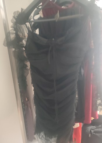 Siyah Drapeli Gotik Midi Elbise - Görsel 4