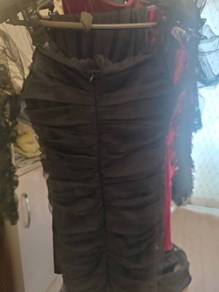 Siyah Drapeli Gotik Midi Elbise - Görsel 2