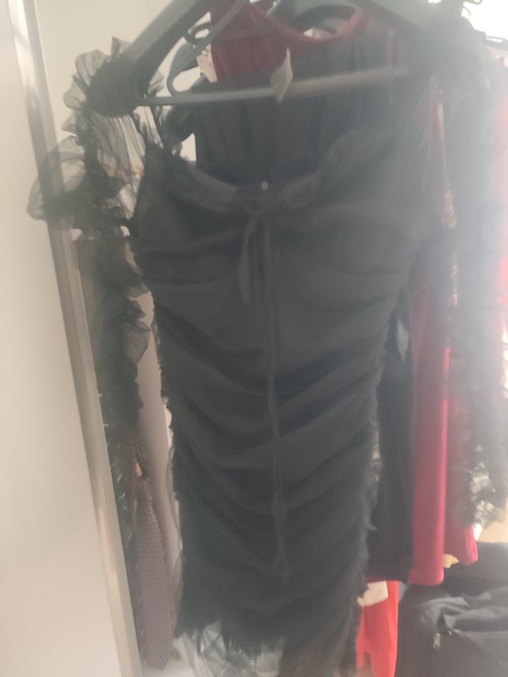 Siyah Drapeli Gotik Midi Elbise - Görsel 4