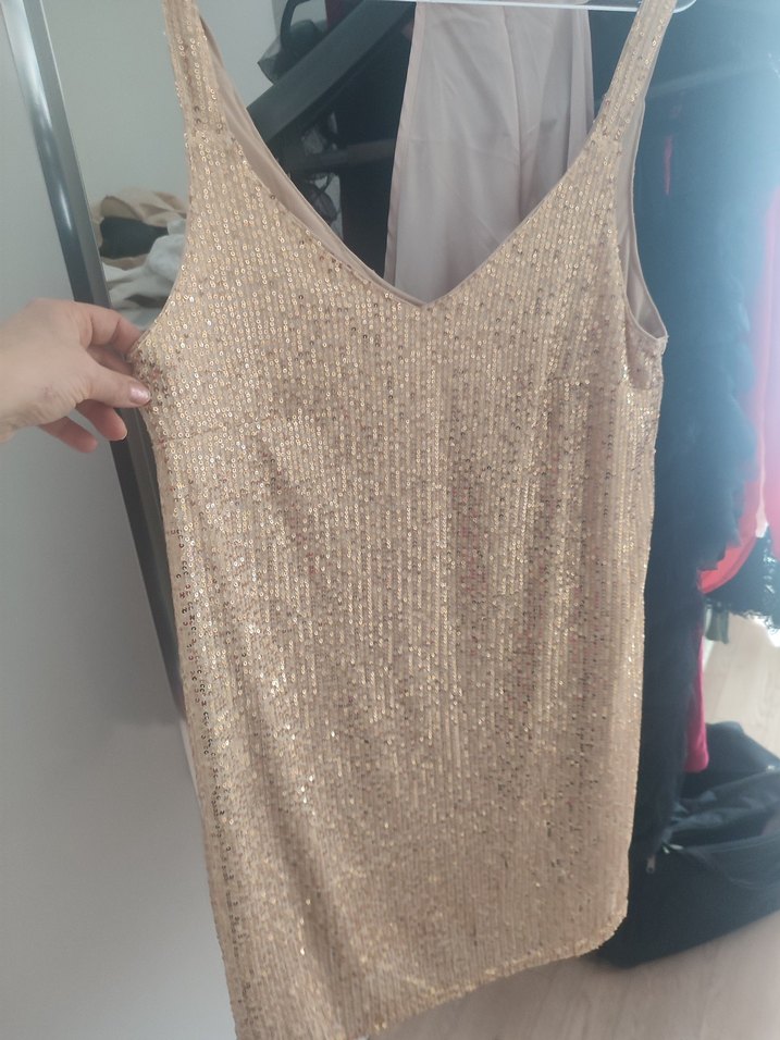 Bej Drapeli Midi Abiye Elbise - Görsel 4