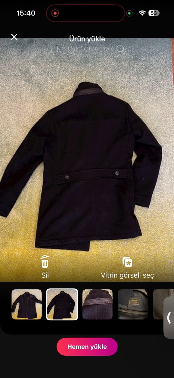 Düğmeli Siyah Erkek Midi Kaban - Görsel 5