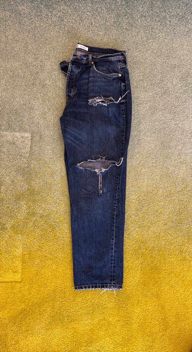 Erkek Zara Bol Kesim Ripped Midi Kot Pantolon - Görsel 2