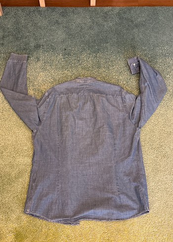 Mavi Erkek Denim Gömlek, Uzun Kollu, Düğmeli - Görsel 3