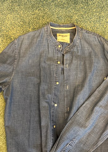 Mavi Erkek Denim Gömlek, Uzun Kollu, Düğmeli - Görsel 2