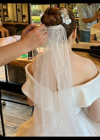 Bej Gri Boncuklu Kadın Saç Tokası - Görsel 2