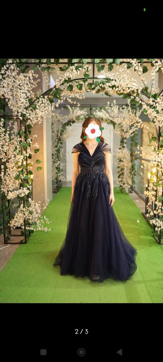 Siyah Drapeli V Yakalı Uzun Abiye Elbise - Görsel 2