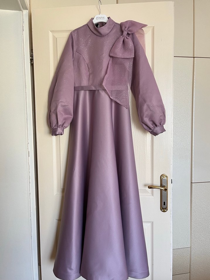 Uzun Mor Kadın Abiye Elbise - Görsel 3