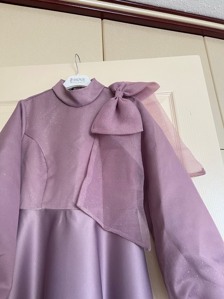 Uzun Mor Kadın Abiye Elbise - Görsel 4