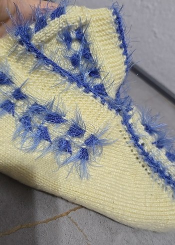 Mavi Nakışlı Bohem El örgüsü patik - Görsel 3