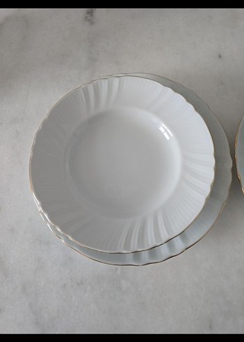 2 li Beyaz Altın Kenarlı Porselen Tabak - Görsel 2