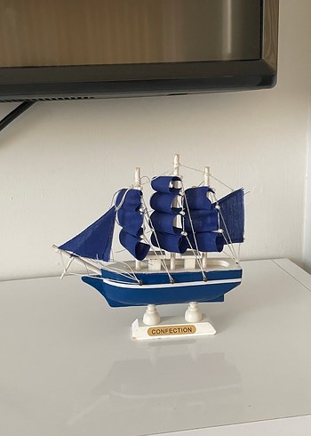 Koyu Mavi Yelkenli Gemi Dekoratif Gemi - Görsel 2