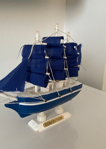 Koyu Mavi Yelkenli Gemi Dekoratif Gemi - Görsel 3