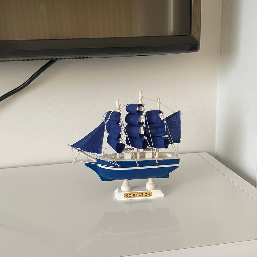 Koyu Mavi Yelkenli Gemi Dekoratif Gemi - Görsel 2