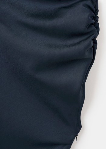 Lacivert Drapeli Tek Omuz Uzun Elbise - Görsel 7