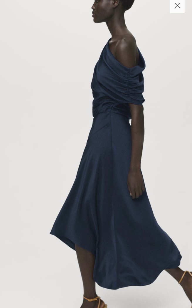 Lacivert Drapeli Tek Omuz Uzun Elbise - Görsel 5