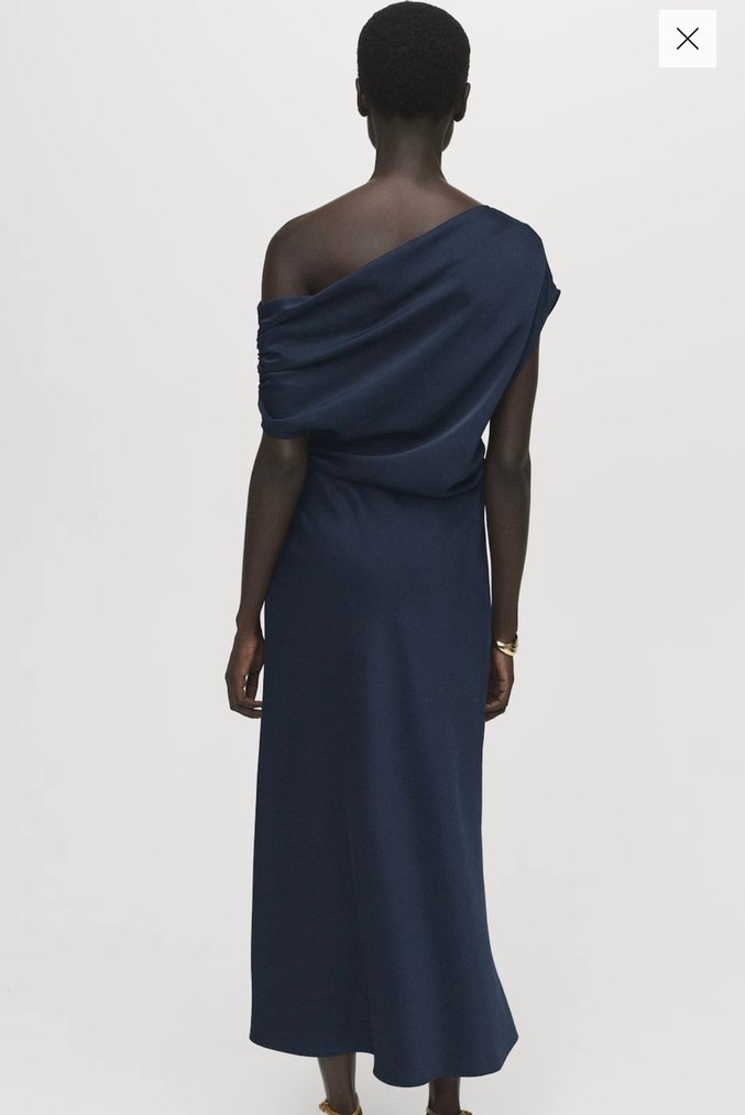 Lacivert Drapeli Tek Omuz Uzun Elbise - Görsel 3