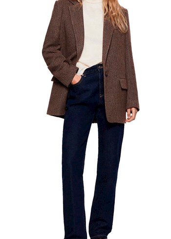 Düğmeli Kahverengi Kadın Blazer Ceket - Görsel 2