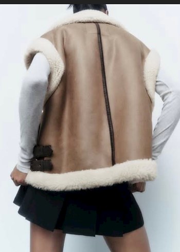 Kürklü Süet Kolsuz Kadın Ceket - Görsel 4