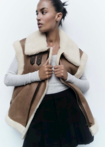 Kürklü Süet Kolsuz Kadın Ceket - Görsel 3