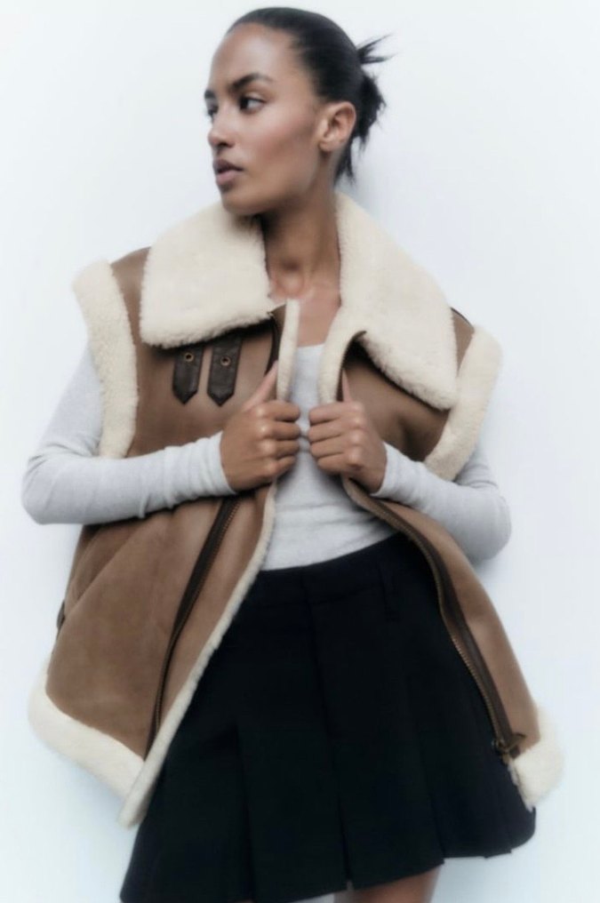 Kürklü Süet Kolsuz Kadın Ceket - Görsel 3