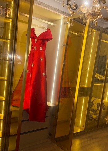 Kırmızı Drapeli Uzun Kadın Abiye - Görsel 7