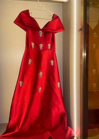 Kırmızı Drapeli Uzun Kadın Abiye - Görsel 5