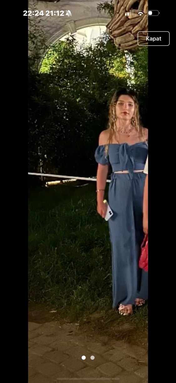 Kadın Mavi Kemerli Mini Kumaş Pantolon - Görsel 2