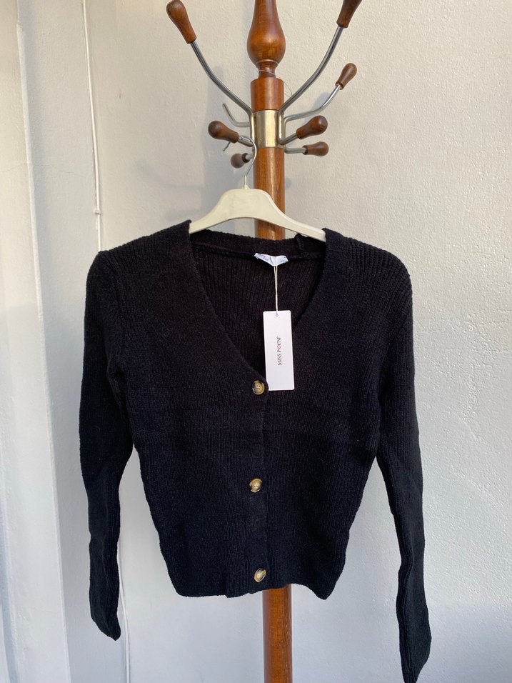 Kadın Beyaz-Siyah Triko Hırka - Görsel 2