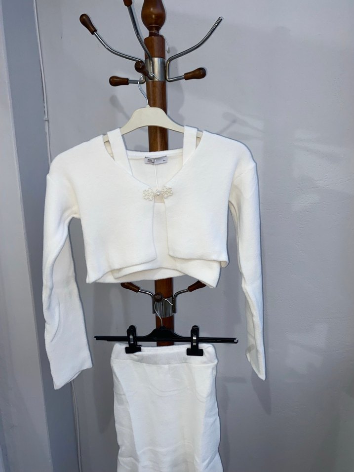 Beyaz Triko Kız Bolero Uzun Kollu - Görsel 2